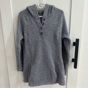 Cabela's Gray Heathered Button Neck Fleece Hoodie Pullover L